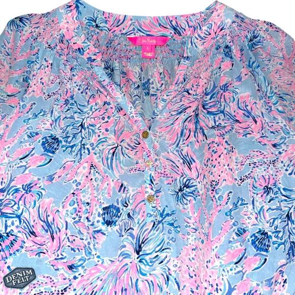 Lilly Pulitzer Elsa Top Cabana Cocktail Size L 100% Silk Blouse/Top | RARE! - Picture 7 of 9